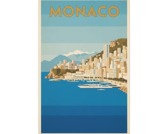 Monaco Coastal Vintage Travel Canvas Print