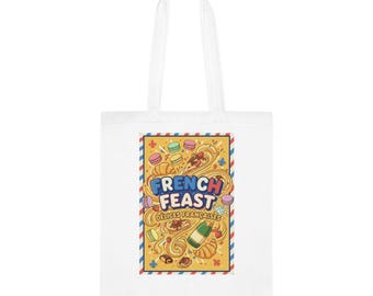 French Feast Tote Bag Illustrated Pastries & Food Market Cotton Tote