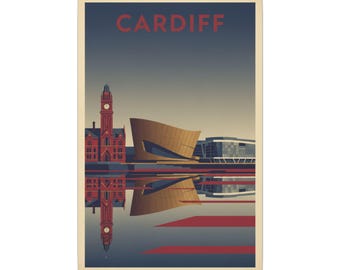 Cardiff Bay waterfront Matte Canvas Print Stretched Wall Art