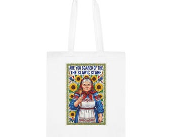 Slavic Stare Cotton Tote Funny Folk Art Sunflower Reusable Bag