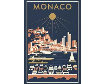 Monaco Harbour Vintage Travel Poster Canvas