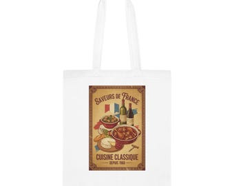 French Cuisine Tote Bag: Saveurs de France Classic Bistro Print