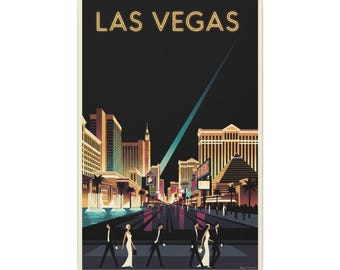 Las Vegas Retro Travel Canvas Print Vintage Night Strip Wall Art