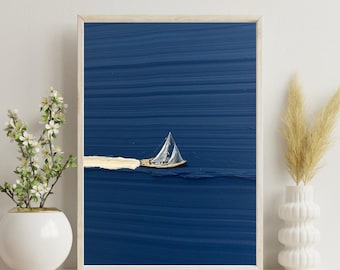 Boat Day at Sea Art Print, Werner Bronkhorst Style, Modern Coastal Wall Decor A4