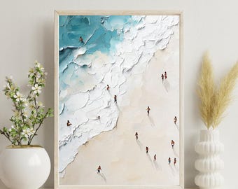 Busy Beach Art Print, Werner Bronkhorst Style, Modern Wall Decor A4