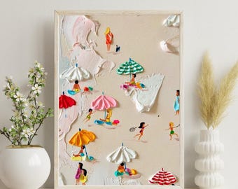 Sandy Beach Day Art Print, Werner Bronkhorst Style, Modern Wall Decor A4