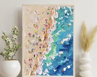 Beach Day Art Print, Werner Bronkhorst Style, Coastal Wall Decor, A4
