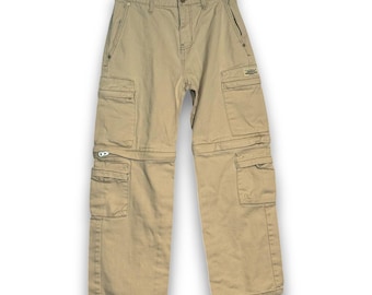 Y2K PacSun Tan Denim Zip Off Cabrio Cargohose Baggy Größe 28x30