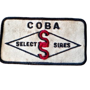 Parche bordado vintage de COBA Select Sires para uniforme de trabajo, 5 x 2,75 pulgadas, agricultura, años 60.
