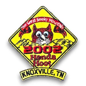Parche del Rally de Motocicletas Honda Hoot 2002, Knoxville, TN, Smoky Mountains, Mascota del Búho