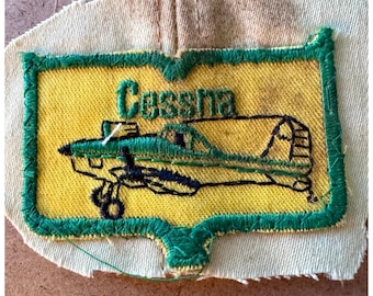 Vintage Cessna Aircraft Embroidered Patch Green and Yellow Taildragger Small 3x1.5