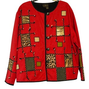 Allure Vintage Women's Size 2X Red Animal Print Patchwork Art To Wear Jacket