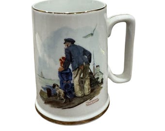 Vintage 1985 Norman Rockwell Looking Out To Sea Museum Stein Mug 14oz Gold Trim