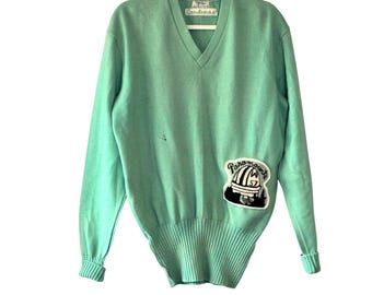 Vintage 1957 Paramounts Class Sweater Criterion 100% Virgin Wool Mint Green