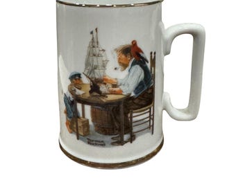 Taza de café de porcelana vintage de 1985 del Museo Norman Rockwell "Para un buen chico", fabricada en Japón.