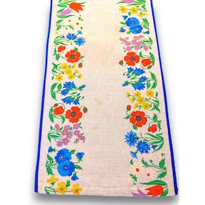Camino de mesa vintage de lino con estampado floral de flores silvestres, amapolas y tulipanes, 53 x 12 pulgadas.