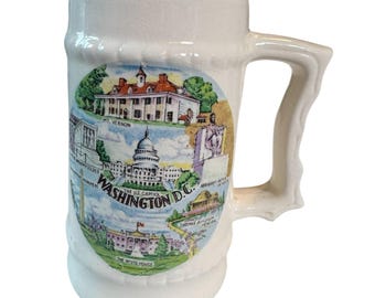 Boccale da birra souvenir vintage di Washington DC, Mount Vernon, Campidoglio e Casa Bianca, 5,5 pollici