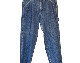 Vintage Y2K Lee Dungarees Carpenter Jeans Mens Size 38 x 30 Blue Denim Workwear