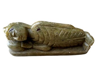 Hand-Carved Stone Reclining Buddha Figurine 1960s