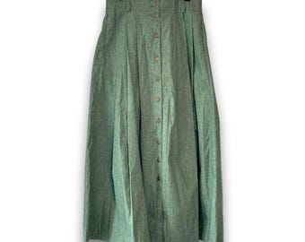 VintageHamilton Sage Grün Plissee Maxi Rock Taschen Made in USA Knopfleiste 29 Taille