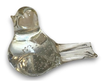 Vintage handgeblazen helder kunstglas vogelbeeldje gecontroleerd bubbel bullicante ontwerp