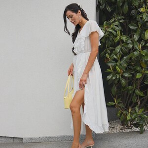 White Tencel Maxi Dress, Romantic Ruffle Dress, Flowy Summer Dress, Cottagecore Dress, Boho Wedding Guest Dress, Elegant White Dress image 7