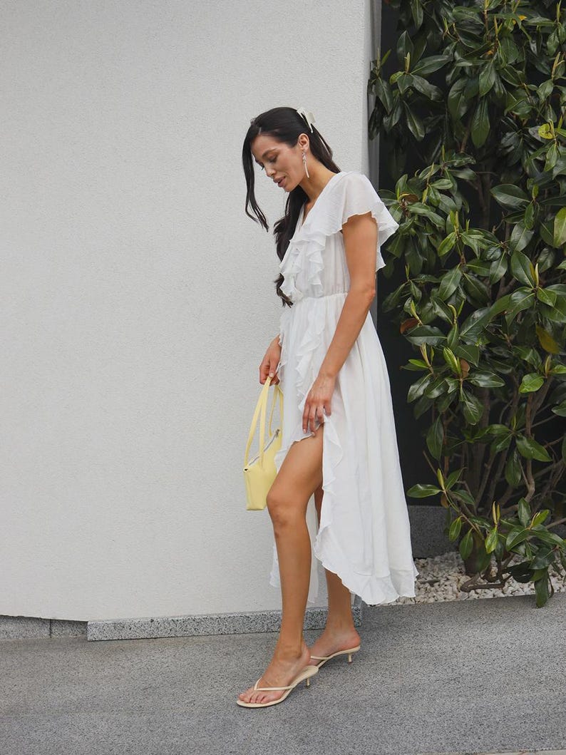 White Tencel Maxi Dress, Romantic Ruffle Dress, Flowy Summer Dress, Cottagecore Dress, Boho Wedding Guest Dress, Elegant White Dress image 7