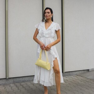 White Tencel Maxi Dress, Romantic Ruffle Dress, Flowy Summer Dress, Cottagecore Dress, Boho Wedding Guest Dress, Elegant White Dress image 15