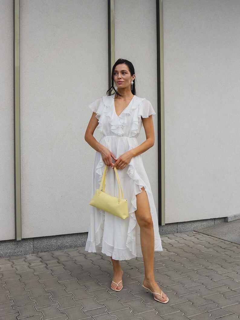 White Tencel Maxi Dress, Romantic Ruffle Dress, Flowy Summer Dress, Cottagecore Dress, Boho Wedding Guest Dress, Elegant White Dress image 15
