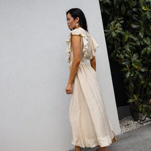 Beige Tencel Dress, Flutter Sleeve Maxi Dress, Quiet Luxury Dress, Resort Wear Dress, Neutral Summer Dress image 4