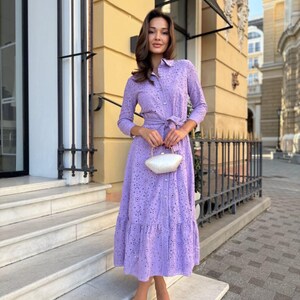 lilac cotton broderie anglaise midi dress Self-Portrait Purple Broderie Anglaise Midi Dress
