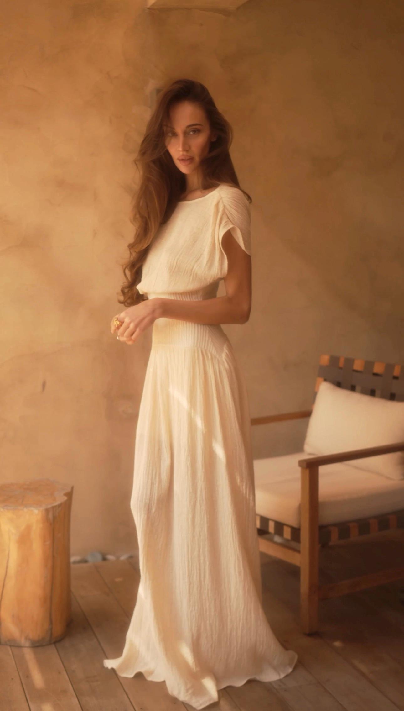 crinkle cotton maxi dress Eco Fabric, Handmade Viscose Dress, Textured Summer Dress, Flowy Waist Dress, Custom Size its a feeling you Color:White Gold Strapless Godet Belladonna | Lace Corset