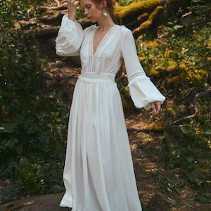 Boho Cottagecore Maxi Dress, Soft Muslin Summer Dress with Lace, Romantic Rustic Style Dress