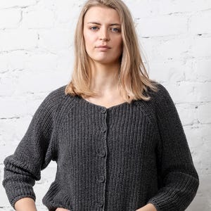 Grey knit sweater, breathable cotton wool blend pullover