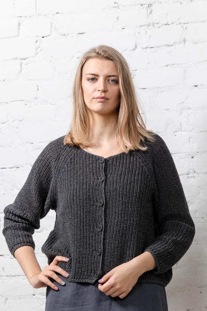 Grey knit sweater, breathable cotton wool blend pullover