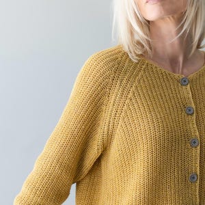 Yellow lightweight cardigan, soft natural fiber knit sweater
