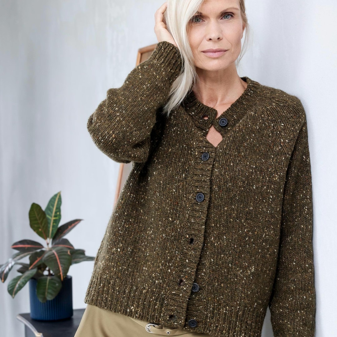 Irish Donegal Tweed Wool Bomber Cardigan, Hand-finished Knit Jacket ...