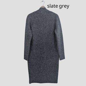 Back view flat lay of handmade Irish Donegal tweed long wool cardigan