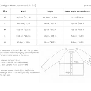 Knitwear size chart, sweater measurements and sizing guide