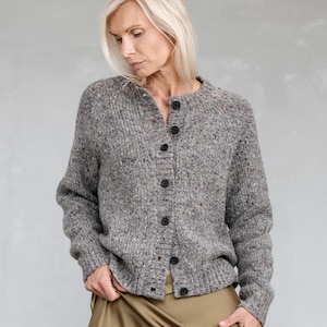 Damen-Strickjacke aus Wolle, Donegal-Tweed, irische Wolljacke