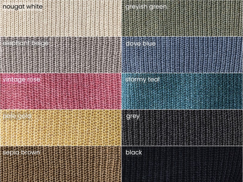 Color options for rib knit sweaters, multiple shades available