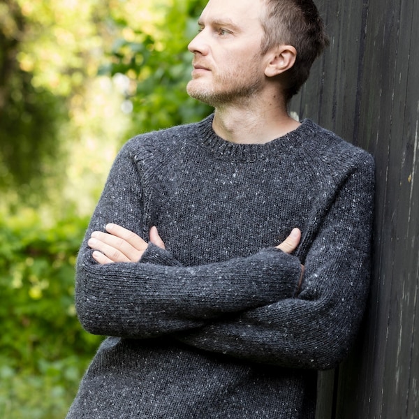 Men’s Donegal Tweed Wool Sweater, Handmade Thick Knit Irish Jumper