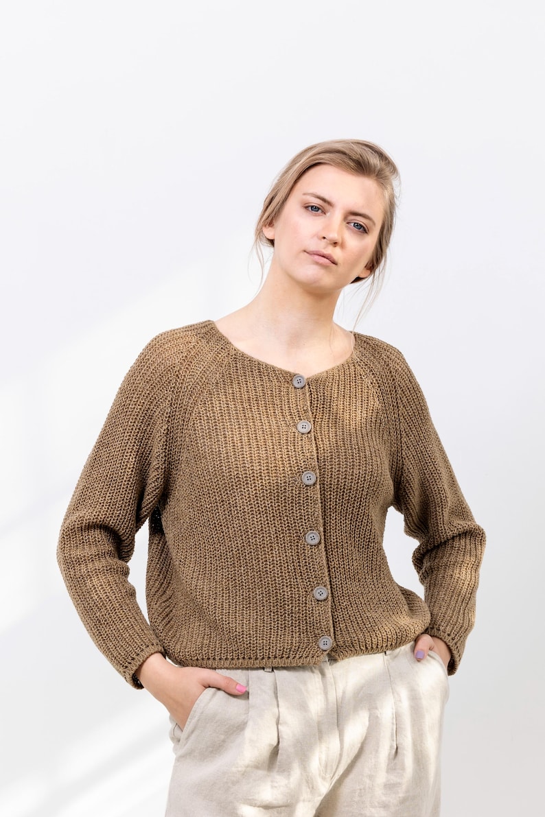 Brown lightweight knit sweater, natural minimalist clothing