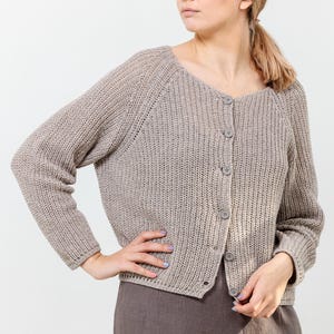 Beige knit sweater for women, relaxed minimalist outfit