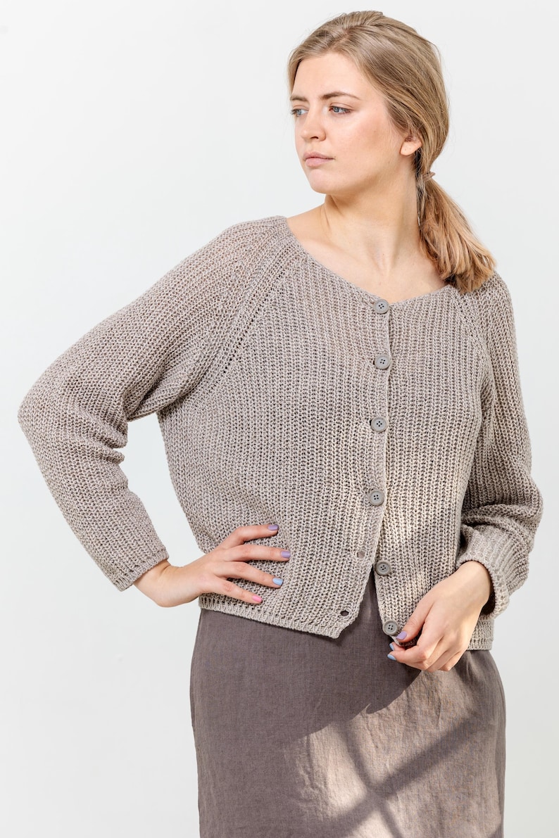 Beige knit sweater for women, relaxed minimalist outfit