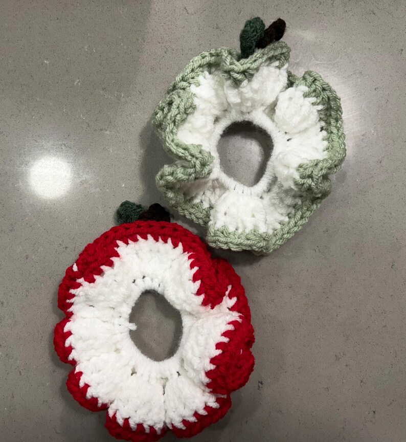 Crochet Apple Scrunchie, Cute Teacher Gift, Handmade Hair Tie, Coquette ...