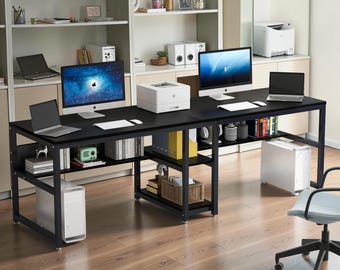 Escritorio doble con estantería, 198 cm (78 pulgadas), escritorio para ordenador para dos personas, mesa de trabajo para oficina en casa.