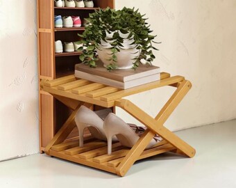FoldEase Bamboo Shoe Rack Multi Tier Folding Space Saving Storage Organizer