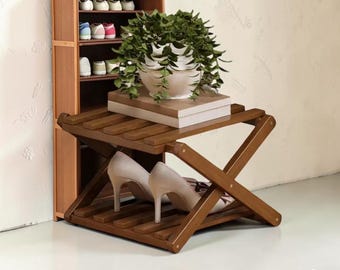 Zapatero plegable FoldEase de bambú: organizador multinivel plegable que no requiere montaje para espacios pequeños.