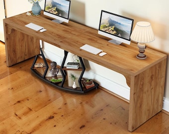 StudioMax dubbel computerbureau, 78 inch extra lang houten thuiskantoorwerkstation